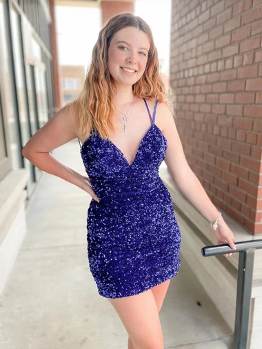 Sleeveless V-Neck Velvet Sequin Sheath Cocktail Dress / Prom Dress Brisbane