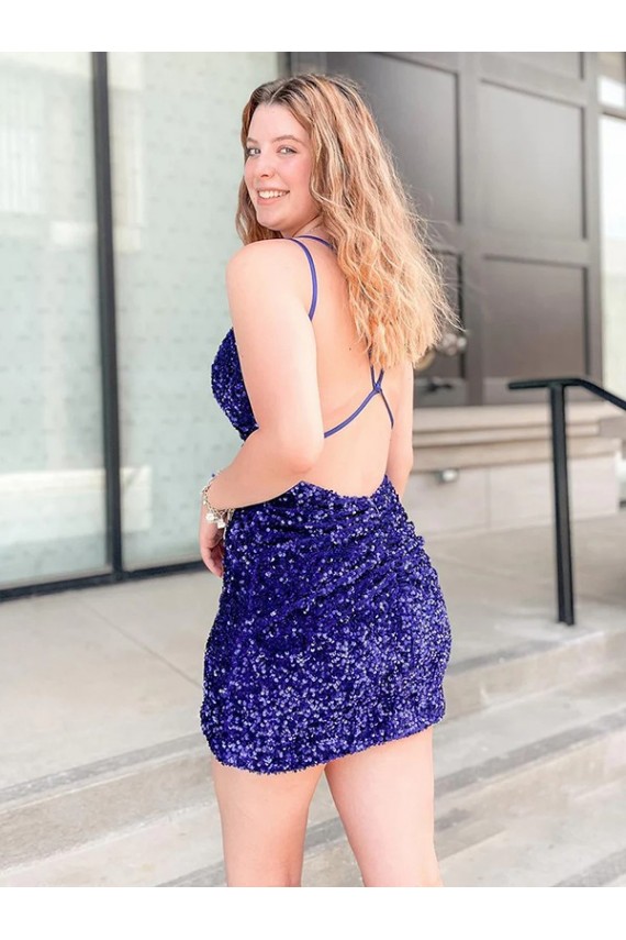 Sleeveless V-Neck Velvet Sequin Sheath Cocktail Dress / Prom Dress Brisbane