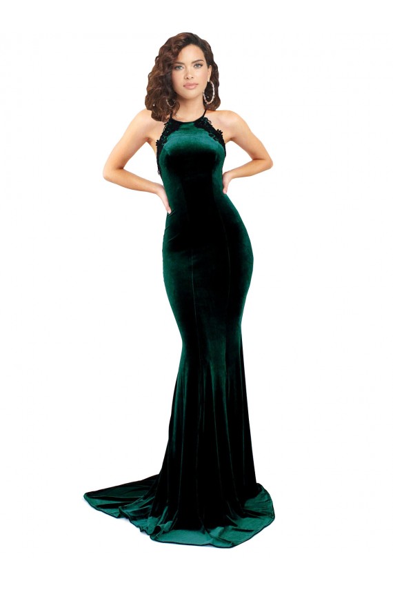 Sleeveless High Neck Low Back Stretch Velvet Mermaid Formal Evening Gown / Prom Dress / Bridesmaid Dress Brisbane