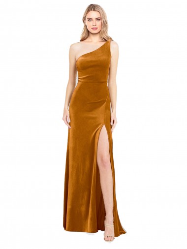 Sleeveless One Shoulder Stretch Velvet A-Line Formal Evening Gown / Prom Dress / Bridesmaid Dress Brisbane