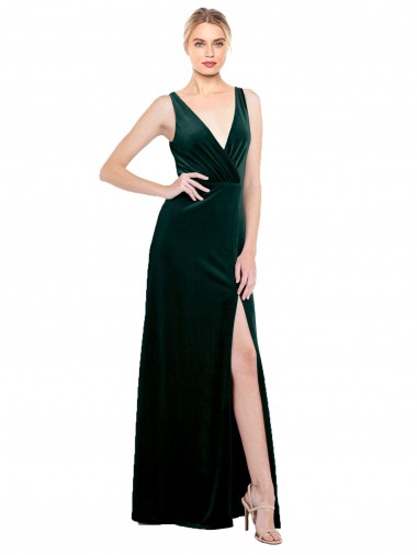 Sleeveless V-Neck V-Back Stretch Velvet A-Line Black Tie Evening Dress / Prom Dress / Bridesmaid Dress Brisbane