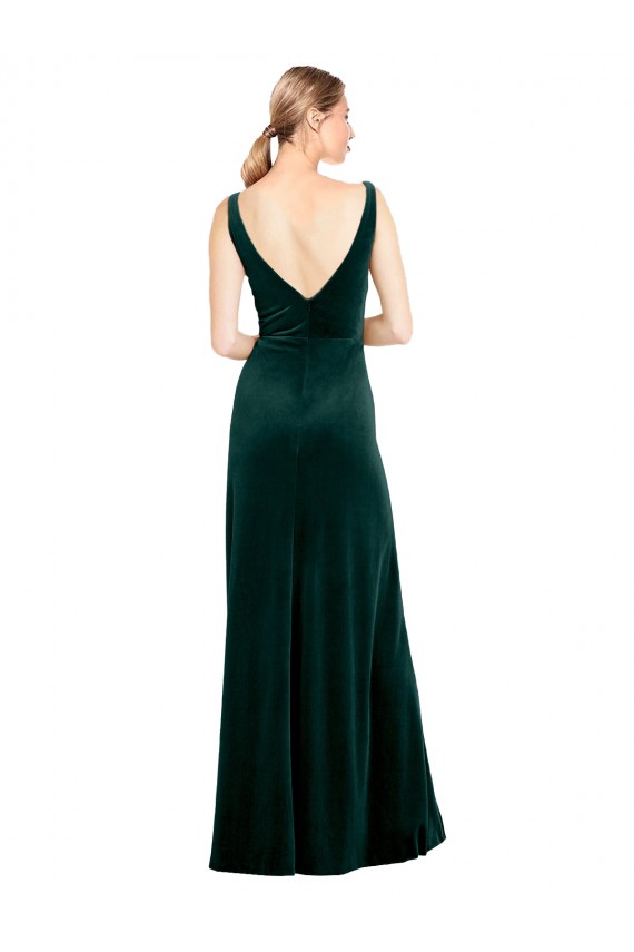 Sleeveless V-Neck V-Back Stretch Velvet A-Line Black Tie Evening Dress / Prom Dress / Bridesmaid Dress Brisbane