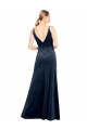 Sleeveless Dark Navy V-Neck V-Back Stretch Velvet A-Line Prom Dress / Bridesmaid Dress Brisbane