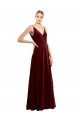 Sleeveless Burgundy V-Neck V-Back Stretch Velvet A-Line Bridesmaid Dress / Evening Dress Brisbane