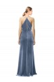 Sleeveless Dusty Blue Spaghetti Straps Keyhole Back Stretch Velvet A-Line Prom Dress / Bridesmaid Dress Brisbane