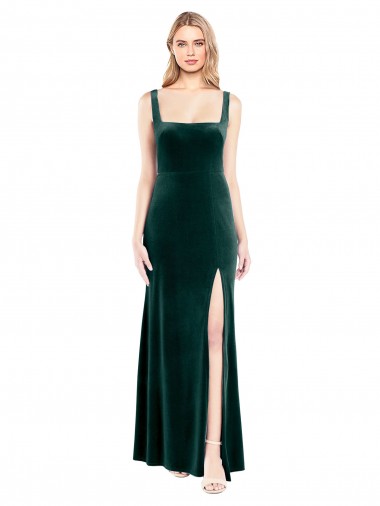 Sleeveless Square Neck Stretch Velvet A-Line Prom Dress / Bridesmaid Dress Brisbane