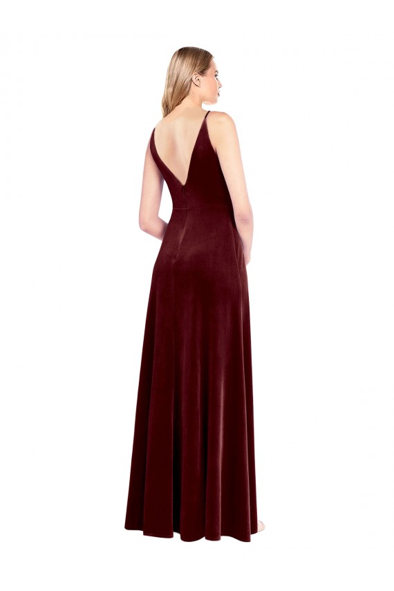 Sleeveless V-Neck V-Back Stretch Velvet A-Line Black Tie Prom Dress / Bridesmaid Dress Brisbane
