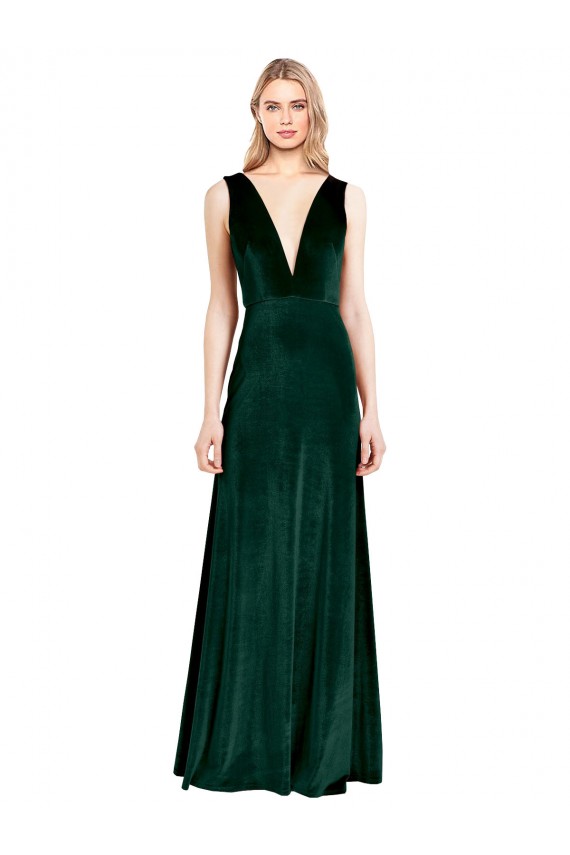 Sleeveless V-Neck V-Back Stretch Velvet A-Line Bridesmaid Dress / Formal Dress Brisbane