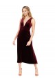 Sleeveless Burgundy V-Neck V-Back Stretch Velvet A-Line Prom Dress / Bridesmaid Dress Brisbane