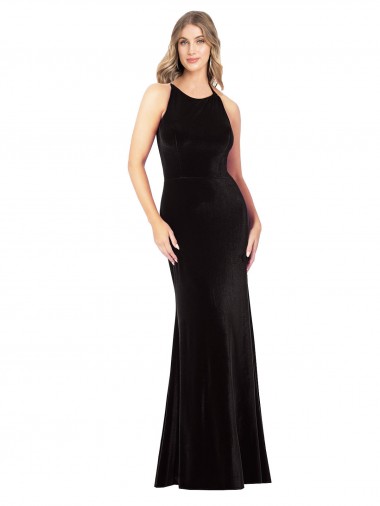 Sleeveless Spaghetti Straps Criss Cross Back Stretch Velvet Sheath Formal Evening Gown / Prom Dress / Bridesmaid Dress Brisbane
