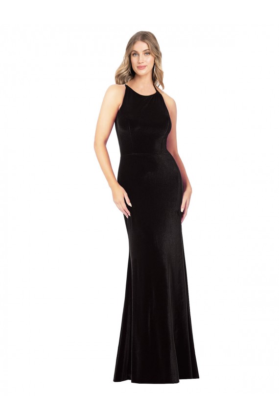 Sleeveless Spaghetti Straps Criss Cross Back Stretch Velvet Sheath Formal Evening Gown / Prom Dress / Bridesmaid Dress Brisbane