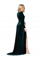 Long Sleeves V-Neck Stretch Velvet A-Line Black Tie Evening Gown / Prom Dress / Bridesmaid Dress Brisbane