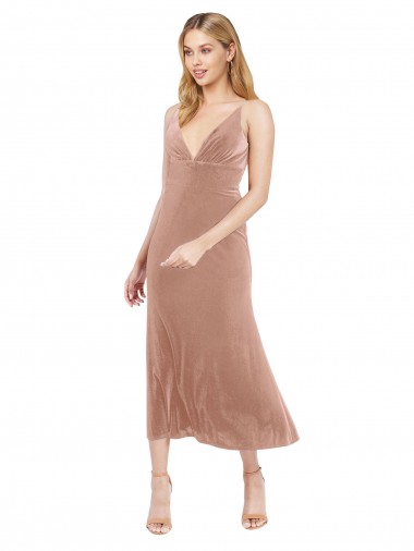 Sleeveless Pink V-Neck V-Back Stretch Velvet A-Line Prom Dress / Bridesmaid Dress Brisbane