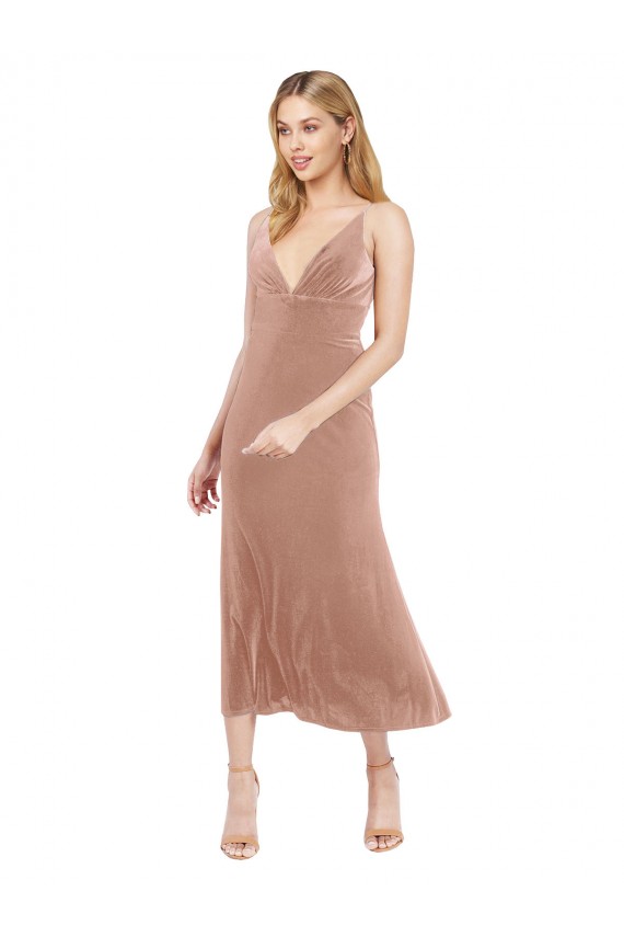 Sleeveless Pink V-Neck V-Back Stretch Velvet A-Line Prom Dress / Bridesmaid Dress Brisbane