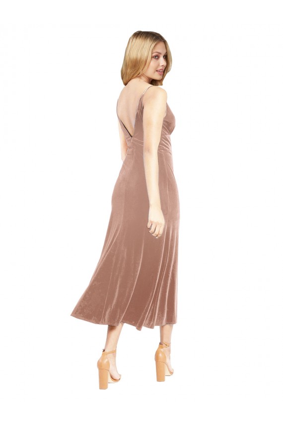 Sleeveless Pink V-Neck V-Back Stretch Velvet A-Line Prom Dress / Bridesmaid Dress Brisbane