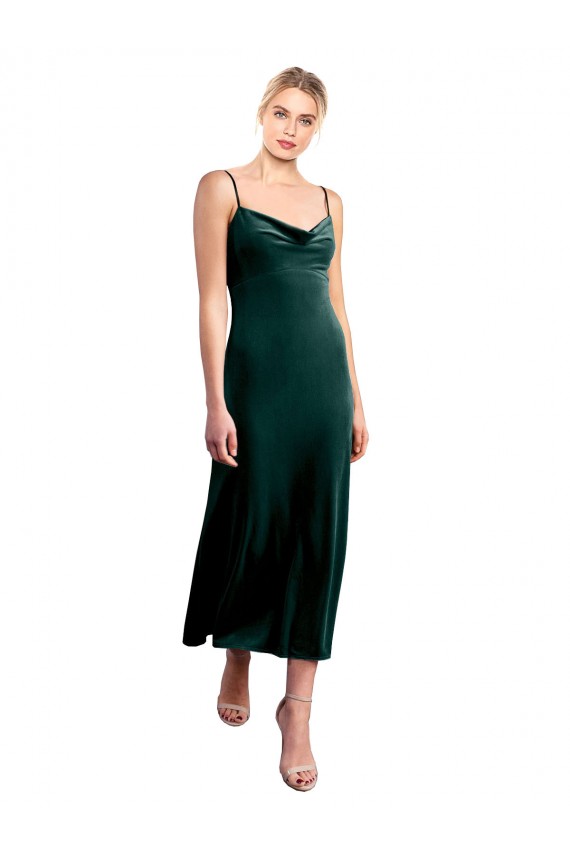 Sleeveless Spaghetti Straps Low Back Stretch Velvet A-Line Prom Dress / Bridesmaid Dress Brisbane
