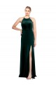 Sleeveless Dark Green Spaghetti Straps Keyhole Back Stretch Velvet A-Line Prom Dress / Bridesmaid Dress Brisbane