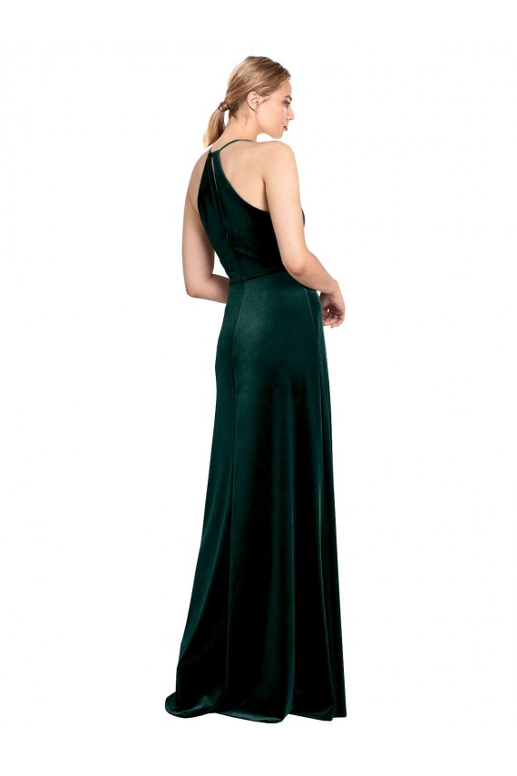 Sleeveless Dark Green Spaghetti Straps Keyhole Back Stretch Velvet A-Line Prom Dress / Bridesmaid Dress Brisbane