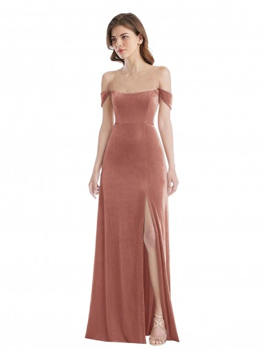 Sleeveless Cinnamon Rose Off the Shoulder Stretch Velvet A-Line Semi Formal Evening Dress / Prom Dress / Bridesmaid Dress Brisbane