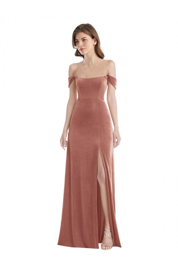 Sleeveless Cinnamon Rose Off the Shoulder Stretch Velvet A-Line Semi Formal Evening Dress / Prom Dress / Bridesmaid Dress Brisbane