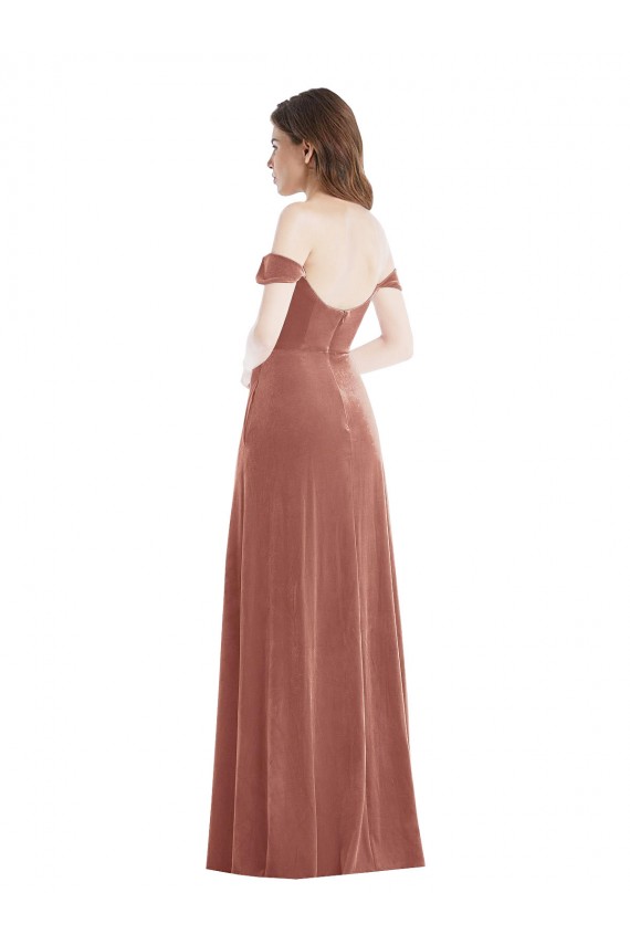 Sleeveless Cinnamon Rose Off the Shoulder Stretch Velvet A-Line Semi Formal Evening Dress / Prom Dress / Bridesmaid Dress Brisbane