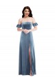 Ruffle Sleeves Off the Shoulder Low Back Stretch Velvet A-Line Formal Dress / Bridesmaid Dress Brisbane