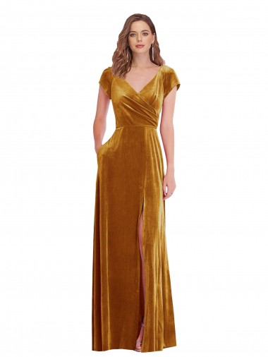 Cap Sleeves V-Neck Stretch Velvet Sheath Formal Evening Gown / Prom Dress / Bridesmaid Dress Brisbane