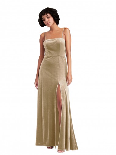 Sleeveless Square Neck Low Back Stretch Velvet A-Line Formal Evening Gown / Prom Dress / Bridesmaid Dress Brisbane