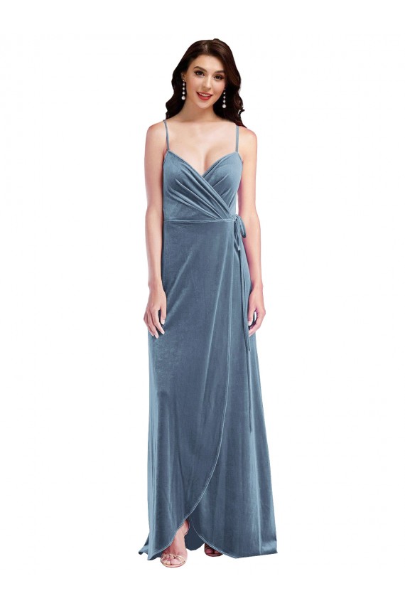 Sleeveless Dusty Blue Sweetheart Low Back Stretch Velvet A-Line Semi Formal Evening Dress / Prom Dress / Bridesmaid Dress Brisbane