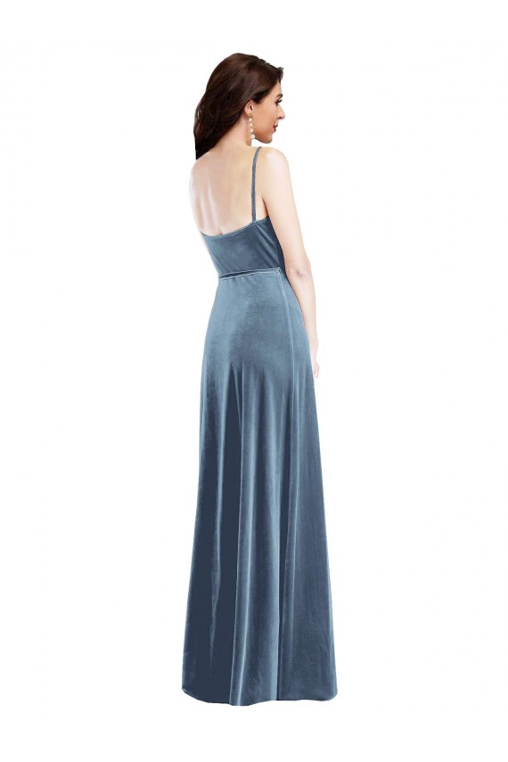 Sleeveless Dusty Blue Sweetheart Low Back Stretch Velvet A-Line Semi Formal Evening Dress / Prom Dress / Bridesmaid Dress Brisbane