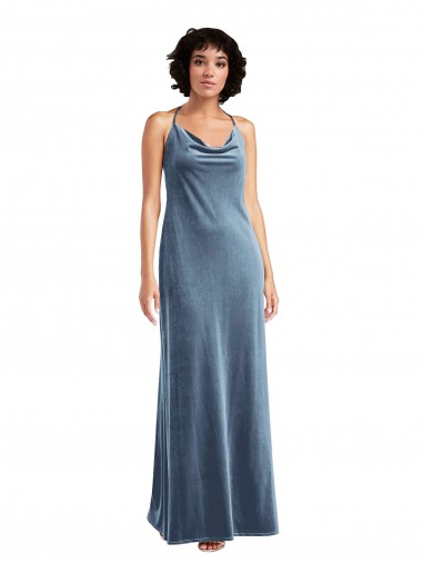 Sleeveless Cowl Neck V-Back Stretch Velvet Sheath Bridesmaid Dress / Evening Dress Brisbane