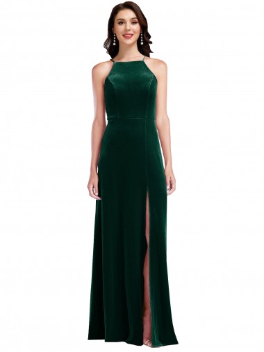 Sleeveless Halter Neck Stretch Velvet A-Line Semi Formal Evening Dress / Prom Dress / Bridesmaid Dress Brisbane