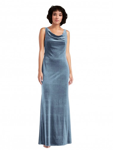 Sleeveless Cowl Neck V-Back Stretch Velvet Sheath Evening Dress / Bridesmaid Dress Brisbane