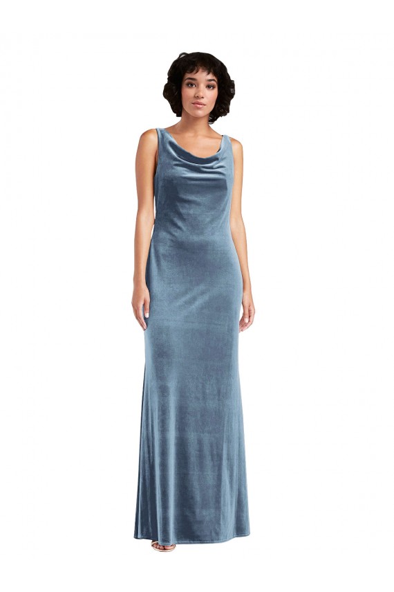 Sleeveless Cowl Neck V-Back Stretch Velvet Sheath Evening Dress / Bridesmaid Dress Brisbane