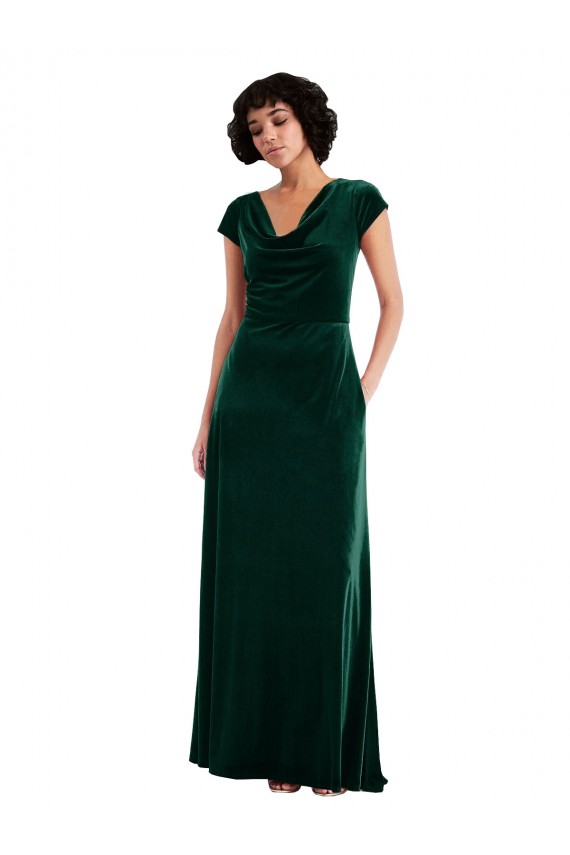 Cap Sleeves Cowl Neck Stretch Velvet A-Line Black Tie Evening Gown / Prom Dress / Bridesmaid Dress Brisbane
