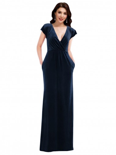 Flutter Sleeves V-Neck Stretch Velvet A-Line Formal Dress / Bridesmaid Dress Brisbane