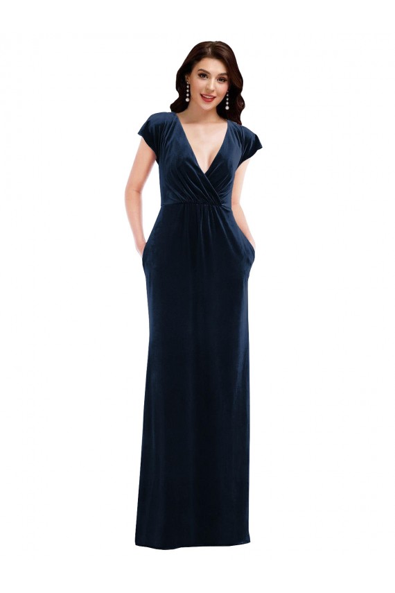Flutter Sleeves V-Neck Stretch Velvet A-Line Formal Dress / Bridesmaid Dress Brisbane