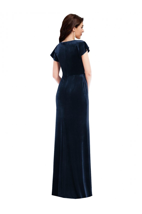 Flutter Sleeves V-Neck Stretch Velvet A-Line Formal Dress / Bridesmaid Dress Brisbane