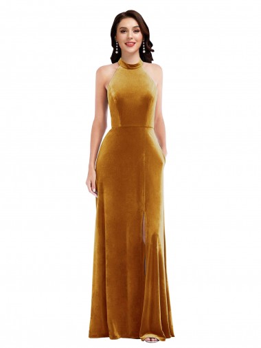 Sleeveless Halter Neck Keyhole Back Stretch Velvet Trumpet Semi Formal Evening Dress / Prom Dress / Bridesmaid Dress Brisbane
