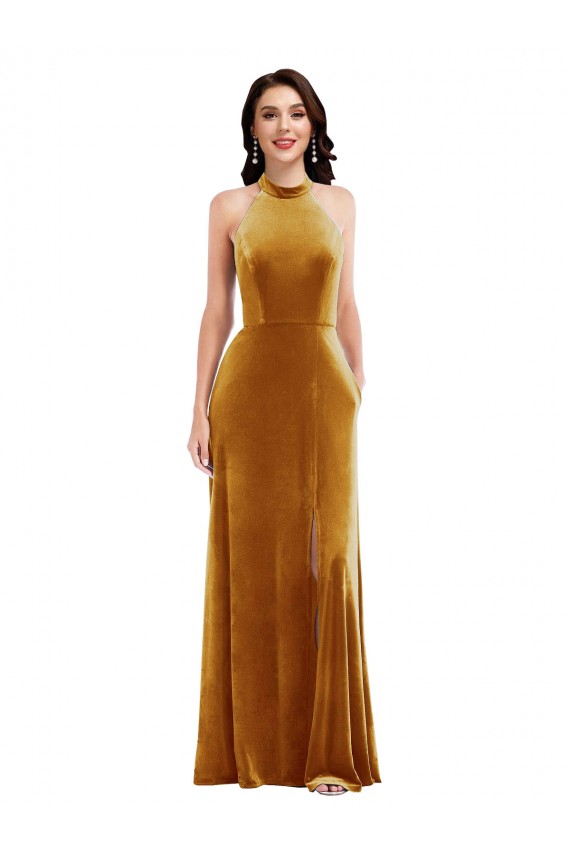 Sleeveless Halter Neck Keyhole Back Stretch Velvet Trumpet Semi Formal Evening Dress / Prom Dress / Bridesmaid Dress Brisbane