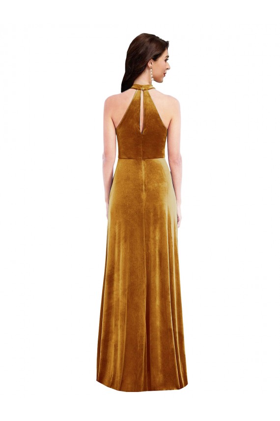 Sleeveless Halter Neck Keyhole Back Stretch Velvet Trumpet Semi Formal Evening Dress / Prom Dress / Bridesmaid Dress Brisbane