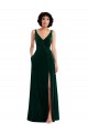 Sleeveless Dark Green V-Neck V-Back Stretch Velvet A-Line Bridesmaid Dress / Evening Dress Brisbane