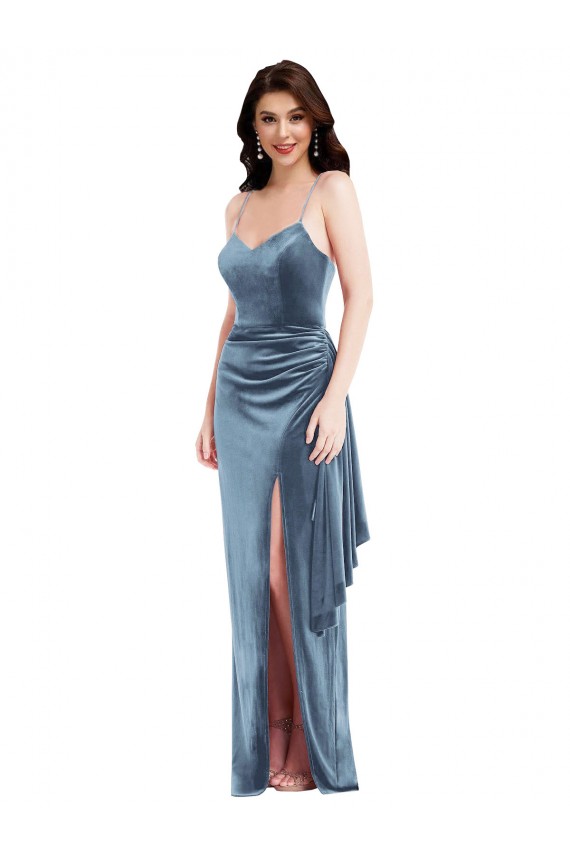 Sleeveless Spaghetti Straps Low Back Stretch Velvet Trumpet Formal Evening Gown / Prom Dress / Bridesmaid Dress Brisbane
