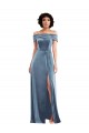 Sleeveless Dusty Blue Off the Shoulder Stretch Velvet A-Line Semi Formal Evening Dress / Prom Dress / Bridesmaid Dress Brisbane