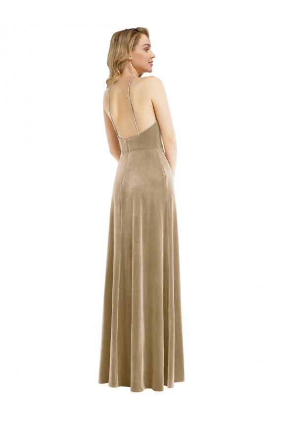 Sleeveless Halter Neck Open Back Stretch Velvet A-Line Semi Formal Evening Dress / Prom Dress / Bridesmaid Dress Brisbane