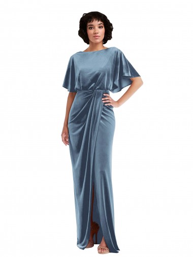 Flutter Sleeves Open Back Stretch Velvet Sheath Semi Formal Evening Dress / Prom Dress / Bridesmaid Dress Brisbane