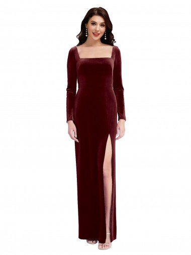 Long Sleeves Spaghetti Straps Low Back Stretch Velvet A-Line Prom Dress / Bridesmaid Dress Brisbane