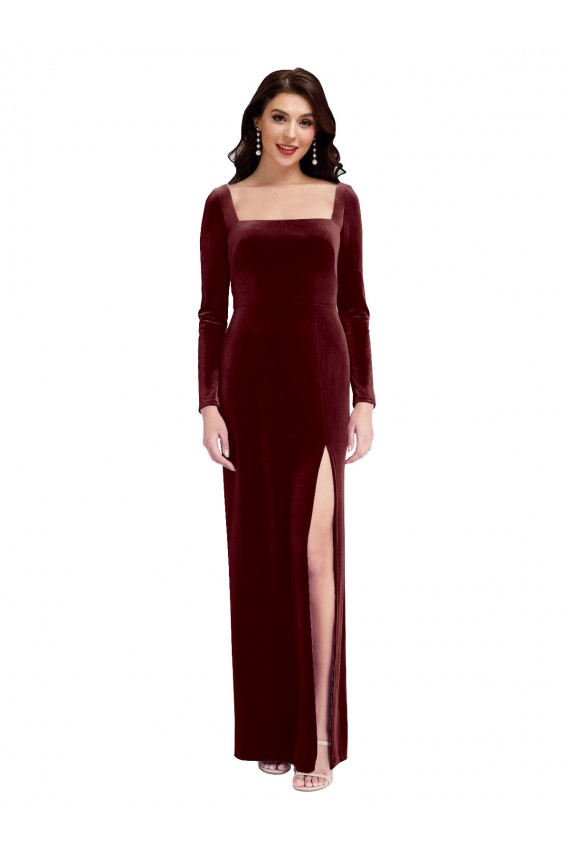 Long Sleeves Spaghetti Straps Low Back Stretch Velvet A-Line Prom Dress / Bridesmaid Dress Brisbane