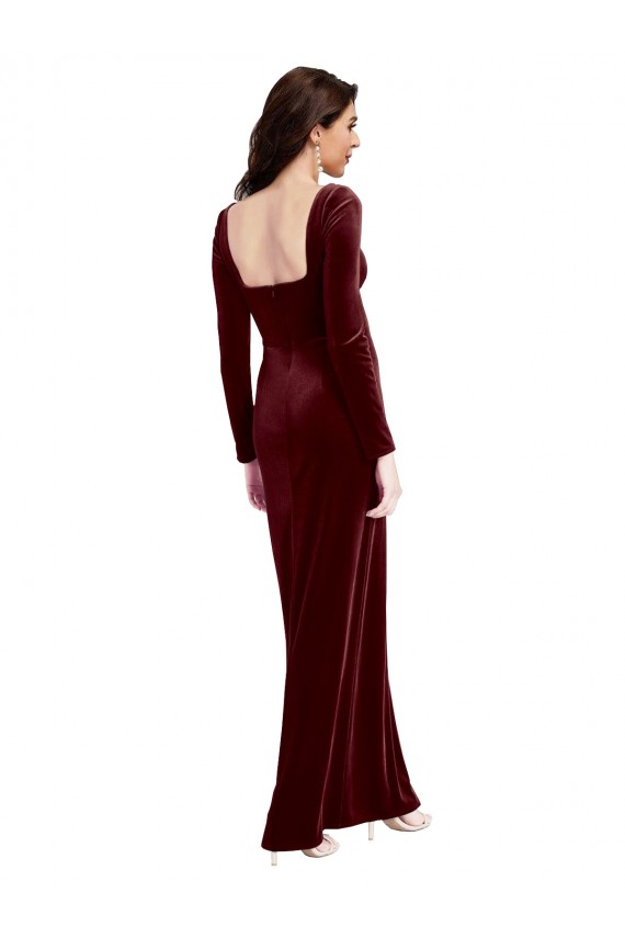 Long Sleeves Spaghetti Straps Low Back Stretch Velvet A-Line Prom Dress / Bridesmaid Dress Brisbane