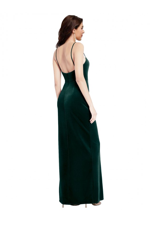Sleeveless Spaghetti Straps Low Back Stretch Velvet Sheath Prom Dress / Bridesmaid Dress Brisbane